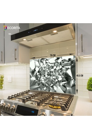 Decorıta Cam Ocak Arkası Koruyucu | Gümüş Kristal
