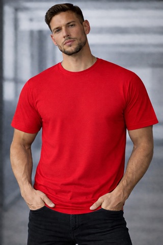 Herkesemoda Your Mint Yazı Detaylı Basic T-shirt Kırmızı