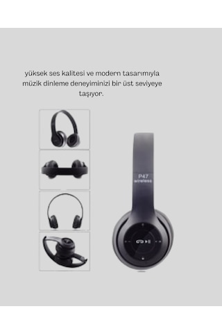 Bluetooth 5.0 Kablosuz Kulaklık Extra Bass, Tf Kart Desteği, 3.5mm Aux Girişli