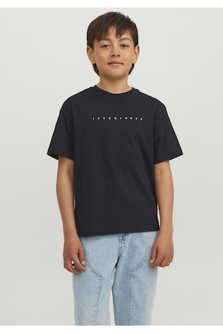 Jack & Jones Kisa Kollu Logo Baskili Tisört - Çocuk 12237435 Black Siyah