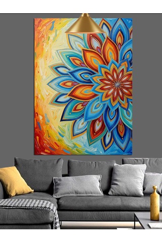 Çiçekli Mandala Soyut Sanat Dekoratif Kanvas - Mdf Ahşap Tablo