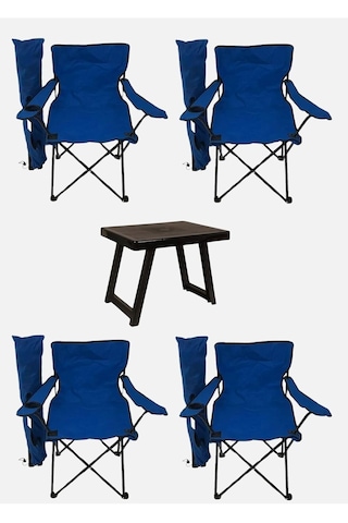 Bofigo Katlanabilir 4 Adet Mavi Kamp Sandalyesi Ve 50x40 Cm Plastik Masa Seti Çok Renkli