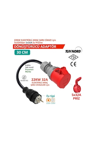 Hgsşarj 5x32a 380v-450v İle Çalışan Cihazınızı, 220v Ev Tipi Prize Bağlar. Elektrikli Araç Şarj Kablosu Dönü Genel