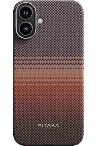 Apple Uyumlu iPhone 16 Kılıf Magsafe Özellikli Aramid Fiber Pitaka Tactile Woven Sunset-moonrise Serisi Sunset