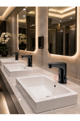 Stilla Çift Su Fotoselli Siyah Lavabo Bataryası Acar 01.02.206s Altın