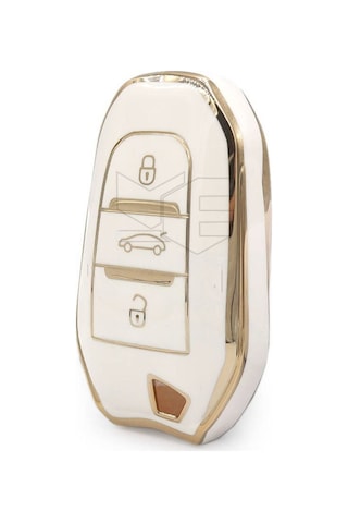 Peugeot 208 308 508 2008 3008 5008 Rifter Nano Anahtar Kılıfı Beyaz Gold Renk 1.ci Kalite