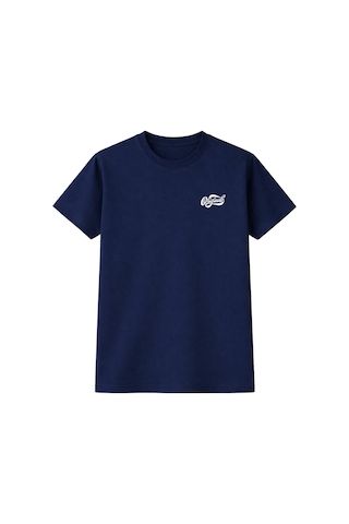 Unisex Bisiklet Yaka Original Yazılı Pamuklu Rahat Kalıp Baskılı Oversize T-shirt Lacivert