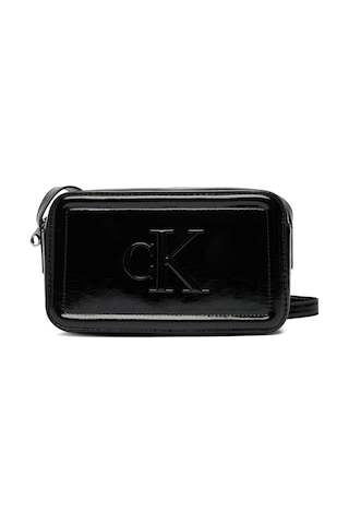 Calvin Klein Kadın Parlak Deri Fermuar Kapama Ayarlanabilir Askı Ck Yazı Desen Siyah Omuz Çantası Lv04f3331g-ub1-12117 Siyah