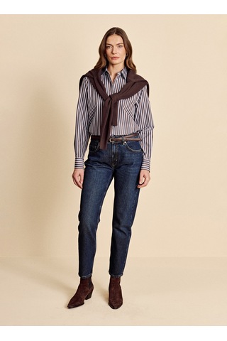 Brooks Brothers Kahve - Mavi Kadın Regular Fit Çizgili Gömlek Bbfw26fsh008
