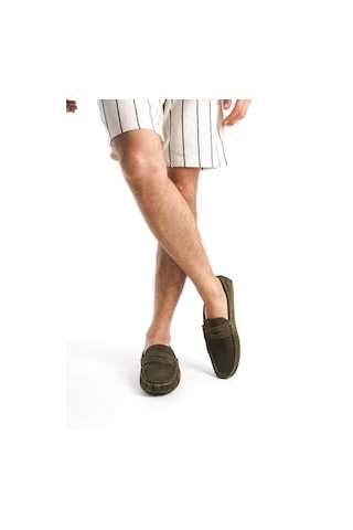 Mubiano Hakiki Deri Erkek Süet Haki Loafer -mssr1277-hk Haki