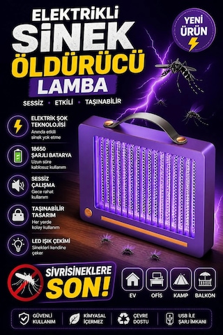 Elektrikli Sinek Öldürücü Lamba Şarjlı, Sessiz, Led Işıklı Etkili Koruma