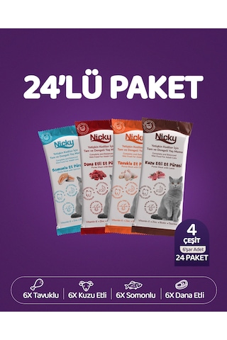 Nicky Yetişkin Kediler Için Et Püresi 85 Gr X 24 Adet