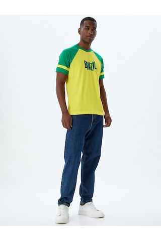 Koton Slim Fit Tişört Baskılı Bisiklet Yaka Kısa Kollu Biyeli Pamuklu Sarı 4sam11093hk Sarı