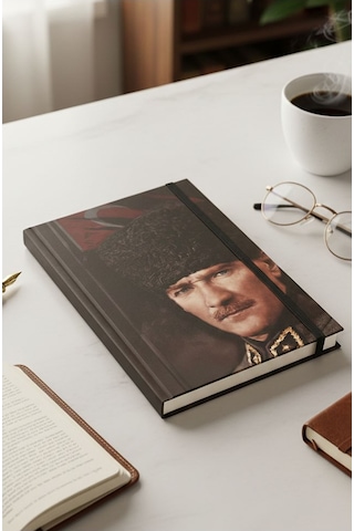 Atatürk Tarihsiz Ajanda Kuşe Kapak Siyah 1 Adet Atatürk Modalist Çizgili Defter Lastikli 14x20 Cm Günlük Planlayıcı