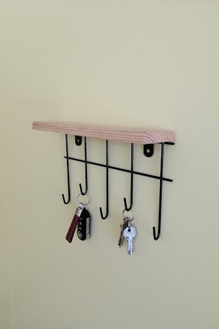 Dekoratif Askı 5'li Askılık Organizer Ahşap Raf Siyah