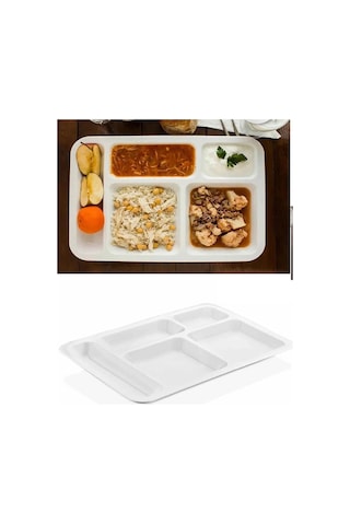 10 Adet 5 Bölmeli Kırılmaz Tabldot Tabak Self Servis Yemekhane O Renkli
