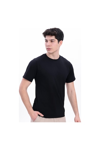 Freemen Erkek/unisex Bisiklet Yaka Basic Tişört %100 Pamuk Siyah