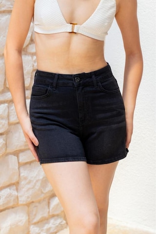 HLT Jeans Siyah Kadın Lily Likralı Mom Fit Yüksek Bel Esnek 90's Kot Şort Lily-siyah 001