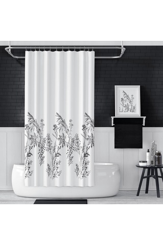 Banyo Perdesi 2x110x200 Çift Kanat Duş Perdesi Halka Hediyeli Duşakabin Perdesi 3389 Beyaz - Siyah