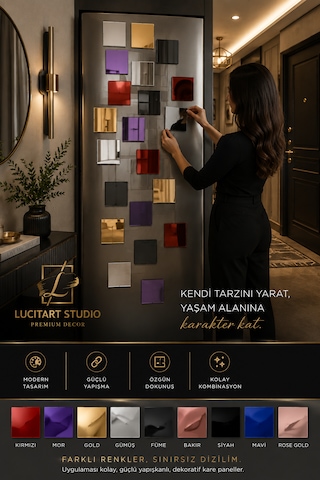 10 Adet 1mm Dekoratif Kare Mor Pleksi - 10x10, 15x15, 20x20, 25x25, 30x30, 35x35, 40x40 Cm Kendinden Yapışkanlı Duvar Dekorasyonu Ürünü Pleksi Ayna Beklentisiyle Almayınız