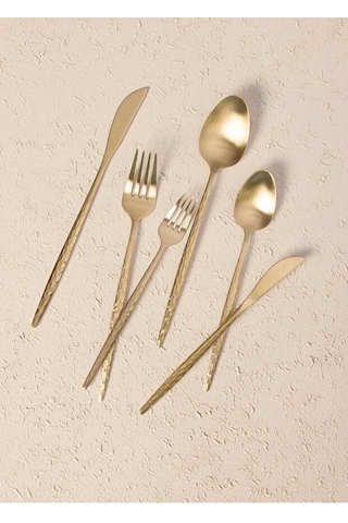 Shiny Çatal Kaşık Bıçak Takımı Mat Gold 24 Parça