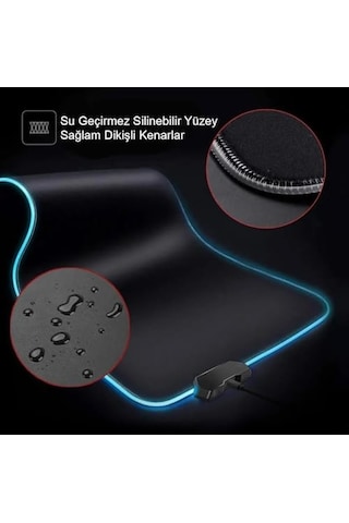 Klasse Rgb Mouse Pad 80x30 Cm, 4 Mm Kalınlık, Parlak Su Geçirmez Yüzey, Oyuncu Gaming Xxl Mausepad, 14 Farklı Renk Modu Parlak Siyah