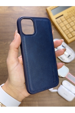 Apple iPhone 11 Pro Max Uyumlu Premium Deri Dokulu Darbelere Karşı Dayanıklı Nazal Silikon Kılıf Lacivert