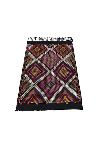 Zehra Abla Halı El Dokuması Geometrik Model Karapınar Yörük Cecim Yün Kilim 7166 Çok Renkli