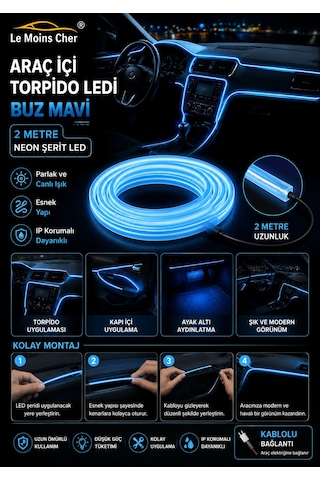 Toyota Corolla Flame Araç İçi Torpido Ledi Buz Mavi 2 Metre Neon Ip Şerit Led
