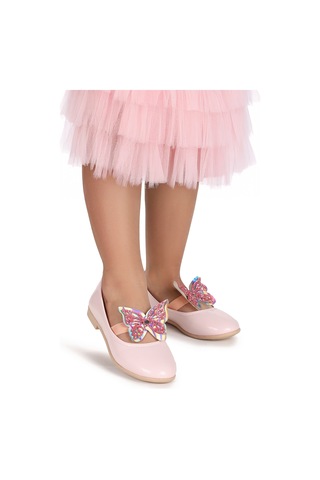 Kiko Kids Menz Kelebek Lastikli Kız Çocuk Babet Ayakkabı Pudra Pudra