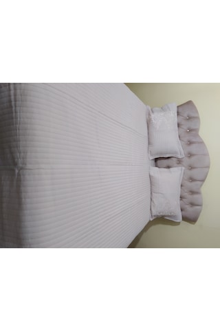 Yatak Örtüsü Zümrüt Çift Kişilik Dantelli Açık Eflatun %80 Pamuk El Yapım Eflatun