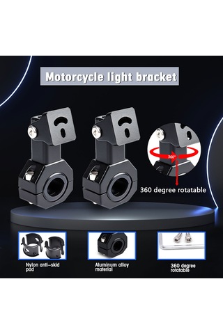 Youtek Motorsiklet Işık Ayaklığı, 360 Derece Ayarlanabilir, Kaymazsız Nilon Halka, Alüminyum Alaşımlı, Tam Aksesuarlar, 2 Adet