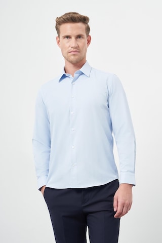 İmza Koyu Mavi Uzun Kol Düz Bez Ayağı Sert Yaka Cepsiz Pamuklu Classic Slim Fit Gömlek 1004245267 Koyu Mavi