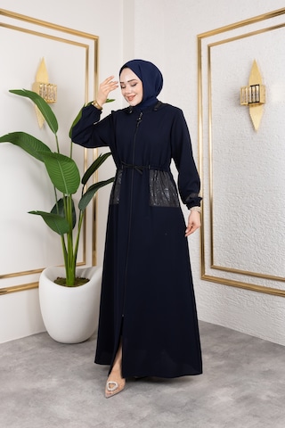 Cep Detaylı Bağlamalı Ferace - Lacivert / F0138 Lacivert