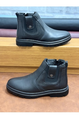 Hakiki Deri Büyük Numara Ortopedik Kürklü Erkek Bot Siyah