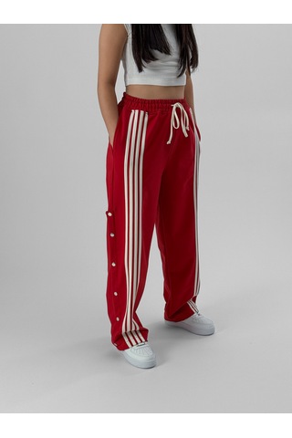 Cocopelli Kadın Şeritli Kırmızı Baggy Pantolon Coc1080 Kırmızı