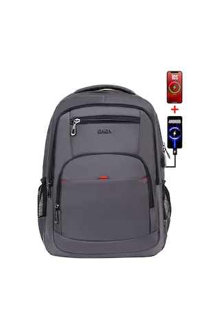 Dada 03 Usb Aparatlı Gri Laptop Sırt Çantası 15,6 İnç Geniş İç Hacim Darbe Emici Koruma