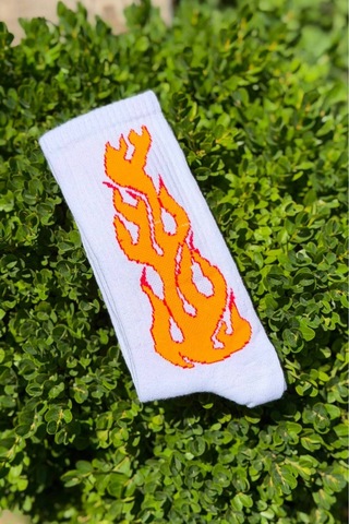 Lousocks Unisex Beyaz Alev Desenli Renkli Soket Çorap