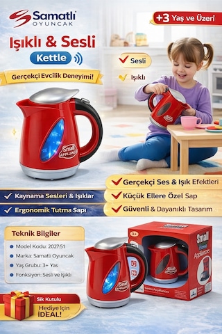 Oyuncak Işıklı Ve Sesli Kettle Gerçekçi Evcilik Deneyimi