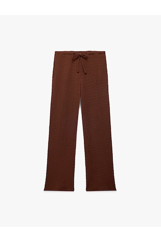 Koton Bürümcük Kumaş Dokulu Beli Bağcıklı Düz Bol Paça Pantolon Kahverengi 6sak40023ek Kahve