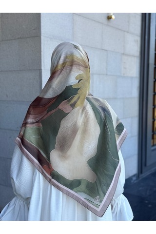 Qalortex Scarf Pamuklu Amber Desen Eşarp-haki