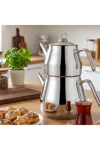 Porsima 8010 Pramit Metal Kulp Aile Boy Paslanmaz Çelik Çaydanlık Takımı - Antrasit - 2.20-4.00lt