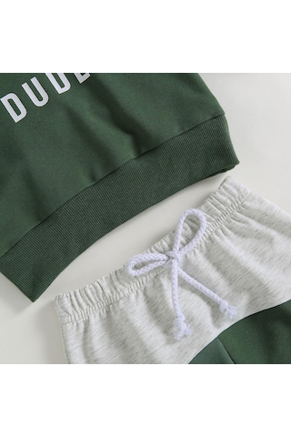 Kahverengi Bebek Erkek Yaz Giysileri Kıyafetler Mektup Baskı Kontrast Renk Kapşonlu Kısa Kollu Üstler Ve Şort 2 Adet Takım Elbise Kahverengi