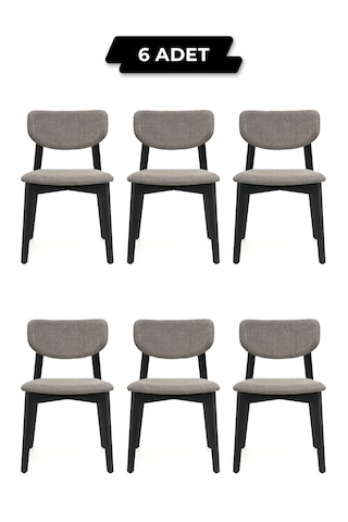 Leto Siyah Ahşap 6'lı Mutfak Salon Yemek Odası Sandalyesi