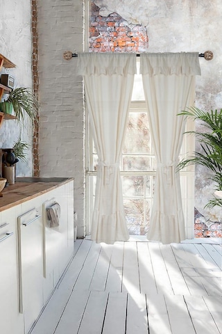 Naturel Fırfırlı Perde Farbalı Vintage Çift Kanat Krem Krem