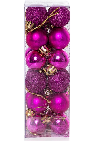 Yılbaşı Çam Ağacı Süsü Fuşya Top 3 Cm 24'lü