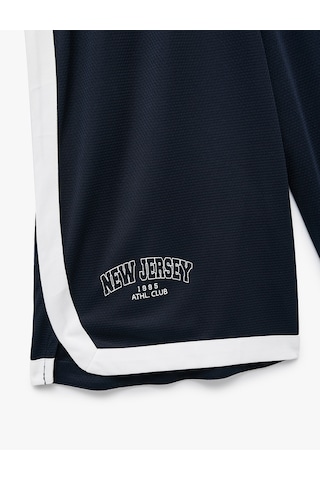Koton Baskılı Renk Kontrastlı Beli Lastikli Cepli Diz Altı Oversize Culotte Spor Şort Lacivert 7wam40039nk