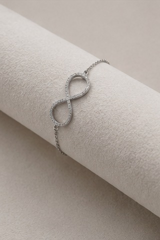 Balenbi Jewelry Kadın Taşlı Sonsuzluk Figürlü Kararmaz Çelik Bileklik Gümüş Ren 1126