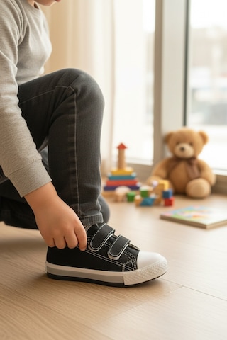 Enoch Burun Korumalı Converse Cırtlı Çocuk Ayakkabı SİYAH-BEYAZ