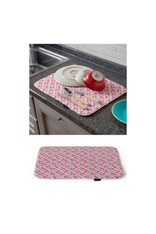 Bulaşık Kurutma Örtüsü, Bulaşıklık, Tezgah Üstü Bulaşık Matı, Süper Emici Mutfak Matı, Kiraz Desen Çok Renkli